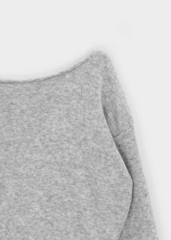 Estin Angora Button Off-shoulder Knit Man-to-man