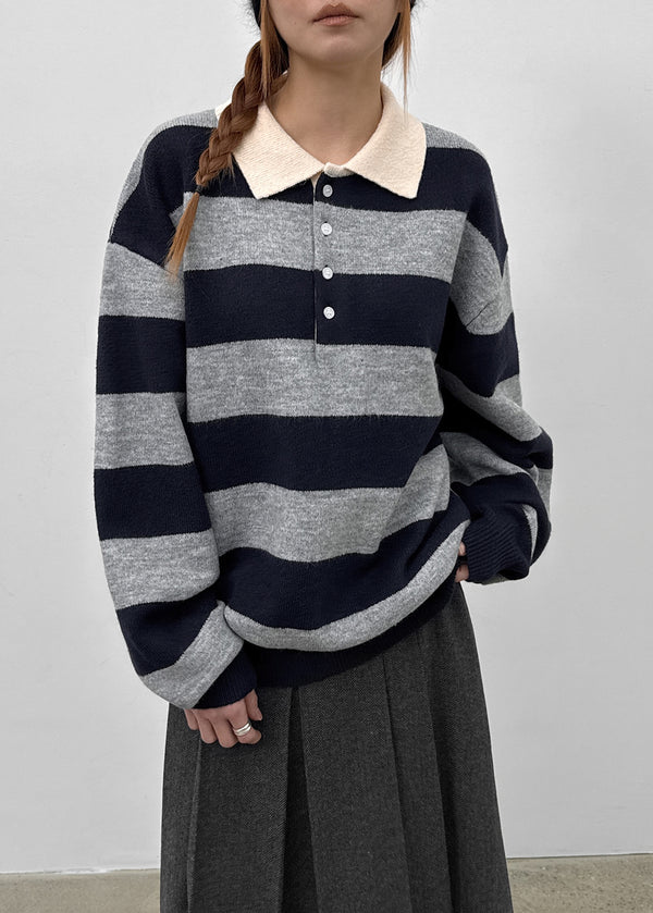 Parisian Striped Collar Wool Knit