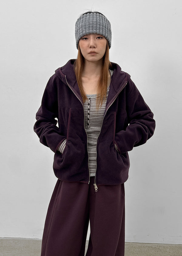Hepton Shirring Fleece Two-way Hooded Zip-up