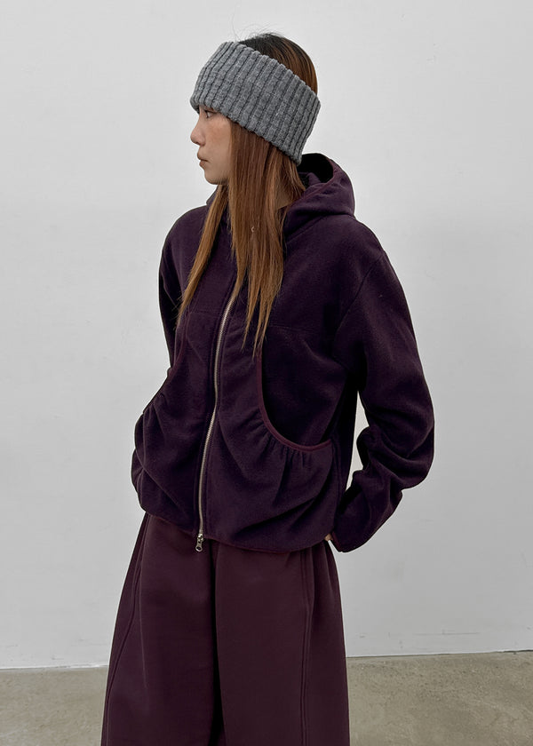 Hepton Shirring Fleece Two-way Hooded Zip-up
