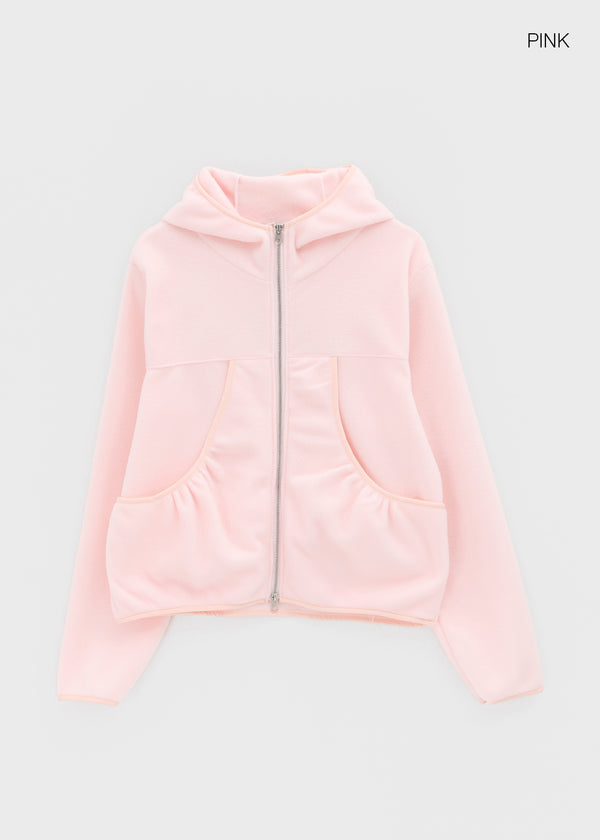Hepton Shirring Fleece Two-way Hooded Zip-up