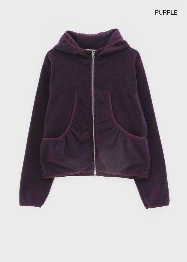 Hepton Shirring Fleece Two-way Hooded Zip-up