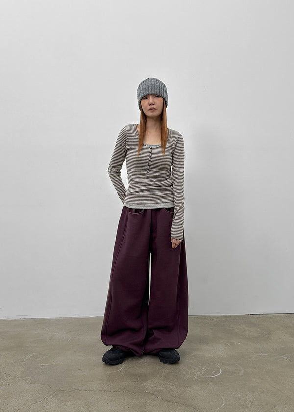 (UNISEX) Nojet Fleece Belt Wide Banding Pants