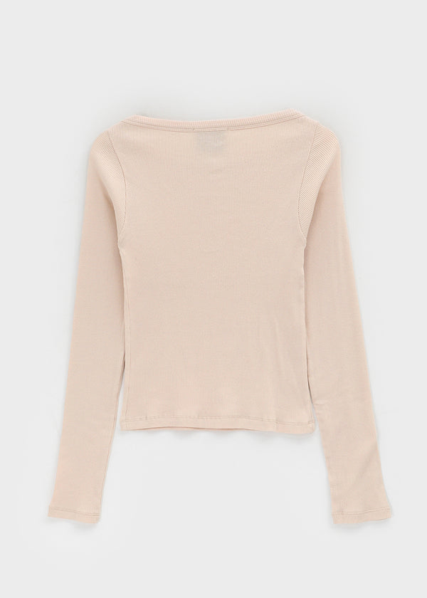 Shrint Boat Neck Ribbed Long Sleeve T-shirt