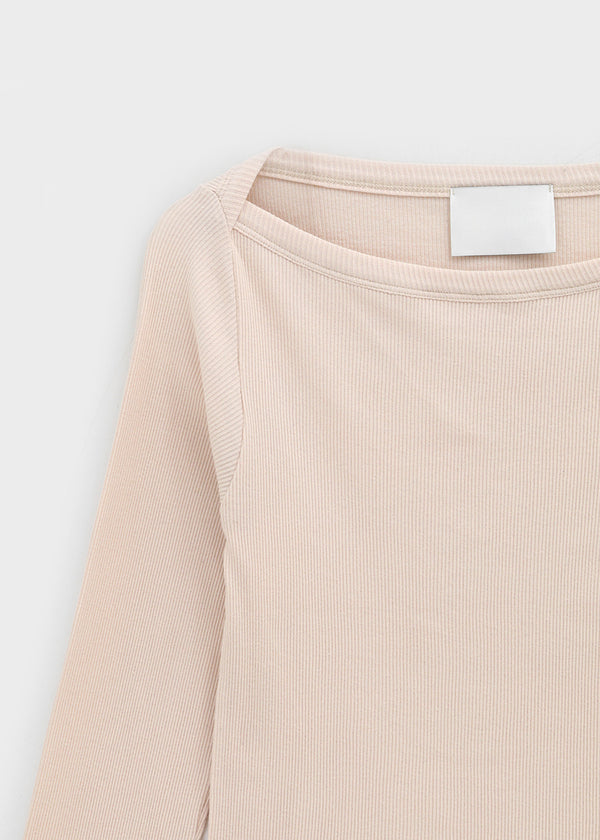 Shrint Boat Neck Ribbed Long Sleeve T-shirt