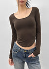 Pelong Square Neck Rounded Fleece Long-sleeved T-shirt