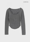 Pelong Square Neck Rounded Fleece Long-sleeved T-shirt