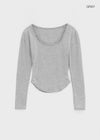 Pelong Square Neck Rounded Fleece Long-sleeved T-shirt