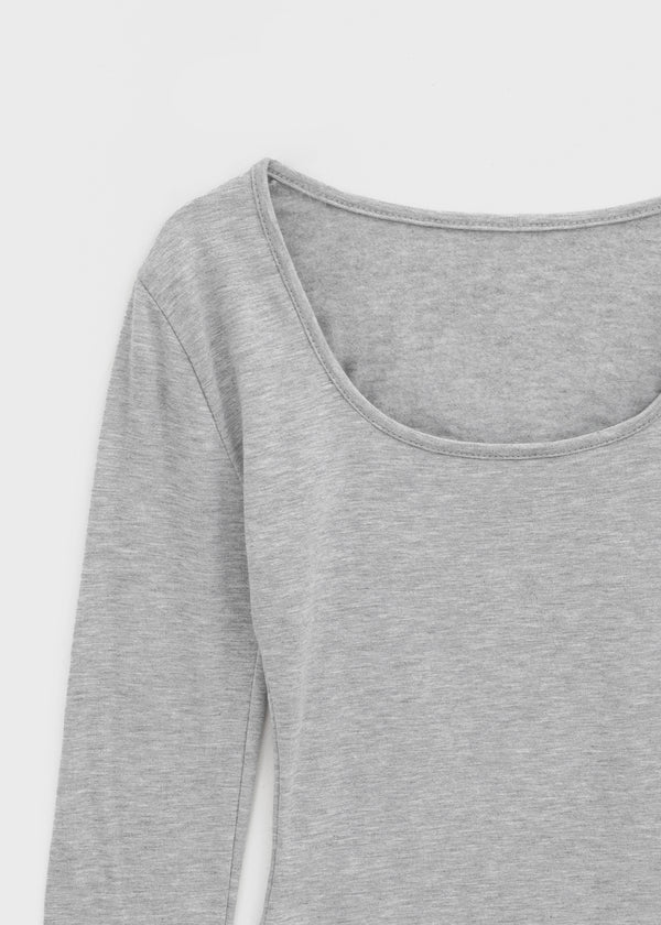 Pelong Square Neck Rounded Fleece Long-sleeved T-shirt