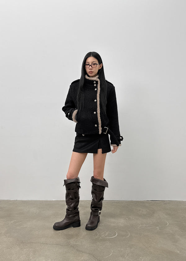 Dingko Suede Tension Slit Mini Skirt Pants