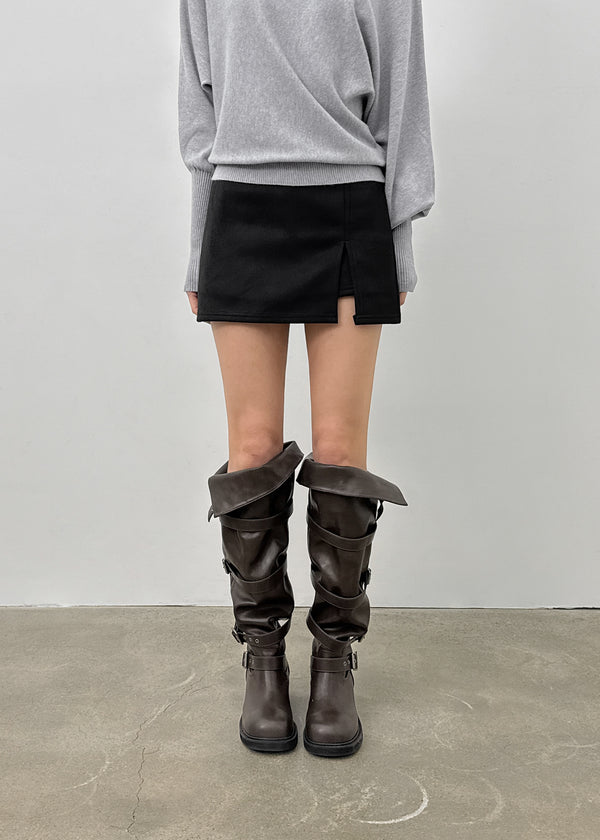 Dingko Suede Tension Slit Mini Skirt Pants