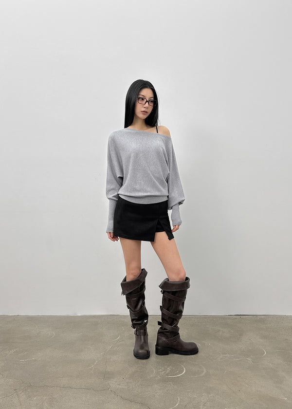 Dingko Suede Tension Slit Mini Skirt Pants