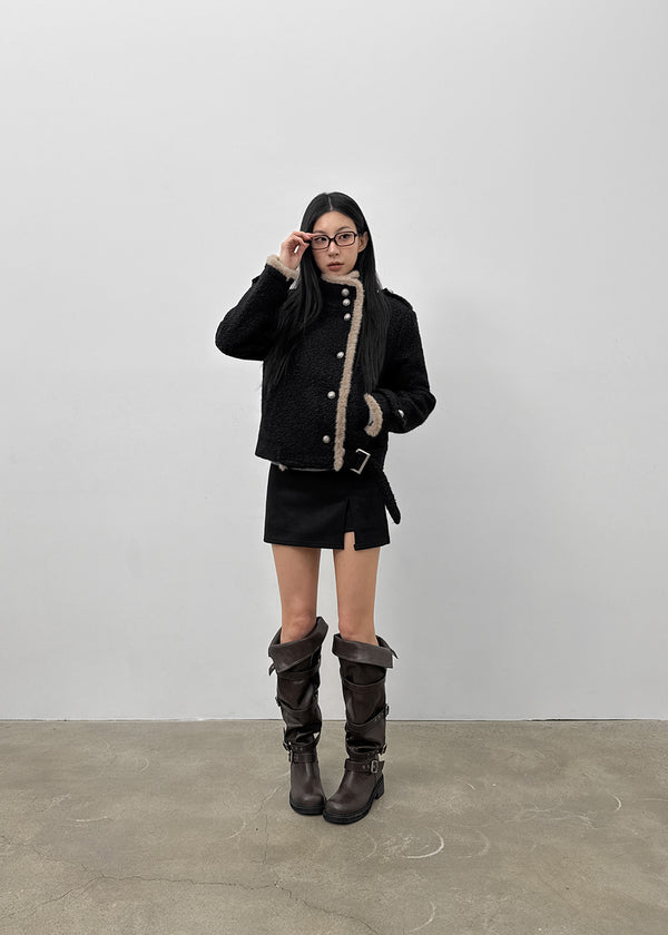 Dingko Suede Tension Slit Mini Skirt Pants