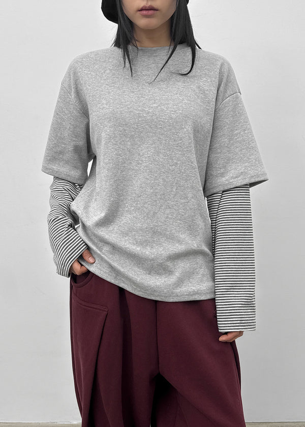 Milat Stripe Short Sleeve Layered Long Sleeve T-shirt