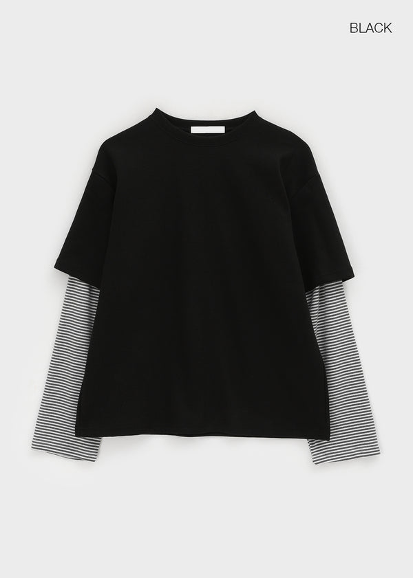 Milat Stripe Short Sleeve Layered Long Sleeve T-shirt