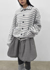 (UNISEX) Ryuko Striped Fleece Collar Cardigan