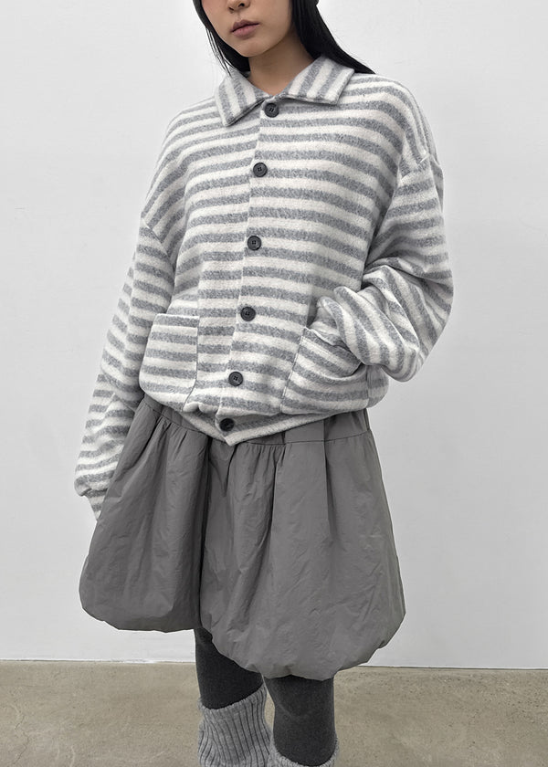 (UNISEX) Ryuko Striped Fleece Collar Cardigan