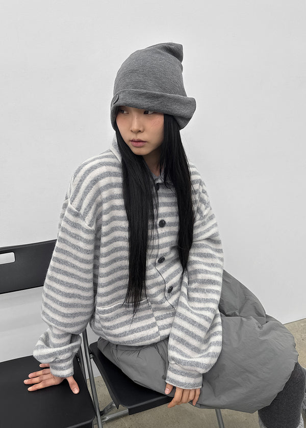 (UNISEX) Ryuko Striped Fleece Collar Cardigan