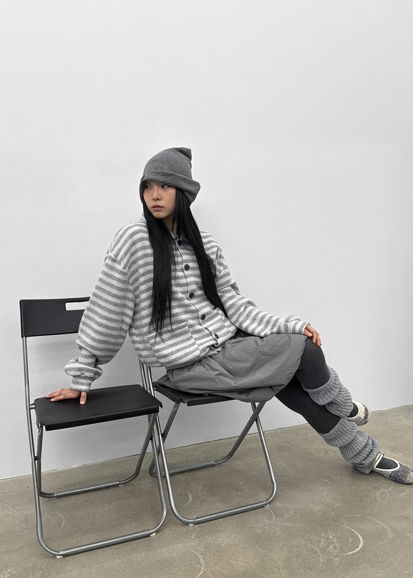 (UNISEX) Ryuko Striped Fleece Collar Cardigan