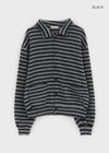 (UNISEX) Ryuko Striped Fleece Collar Cardigan