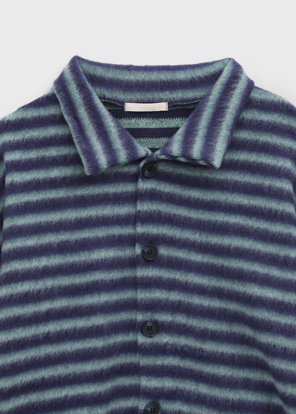 (UNISEX) Ryuko Striped Fleece Collar Cardigan