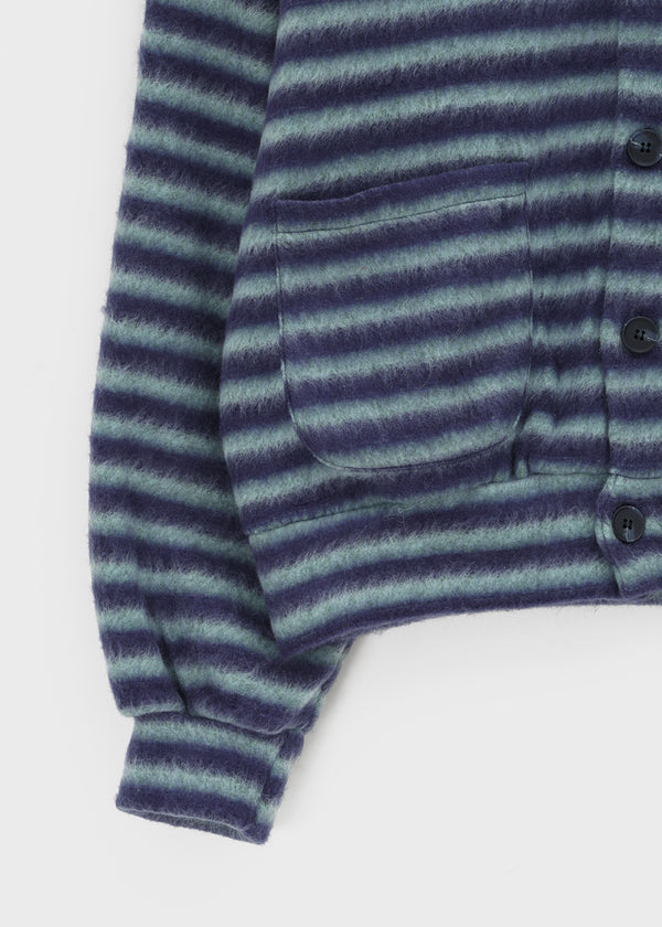 (UNISEX) Ryuko Striped Fleece Collar Cardigan