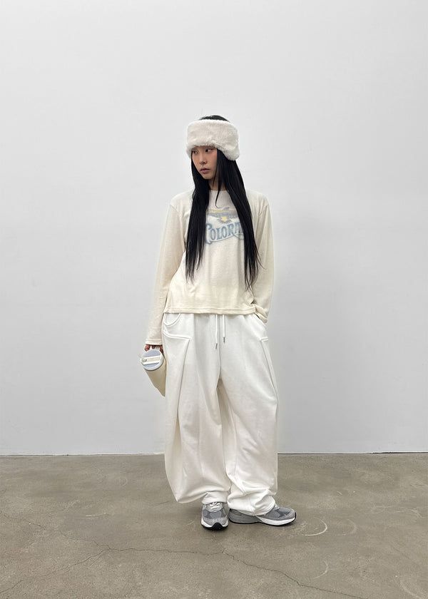 Pilaning Fleece Vintage Print Long-sleeved T-shirt