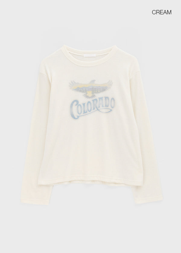 Pilaning Fleece Vintage Print Long-sleeved T-shirt