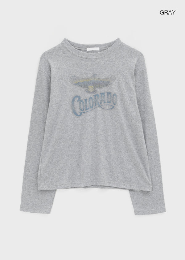 Pilaning Fleece Vintage Print Long-sleeved T-shirt