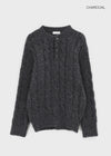 (UNISEX) Leak Alpaca Cable Henley Neck Knit