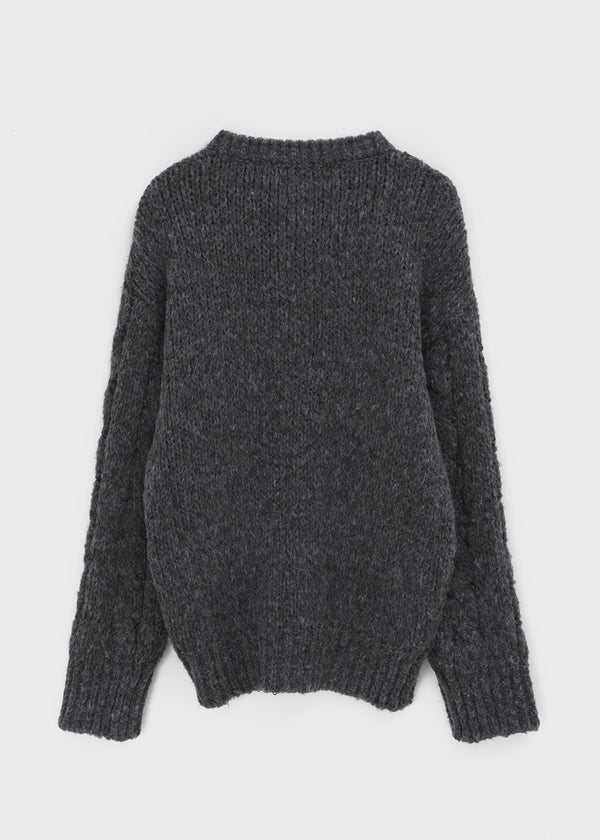 (UNISEX) Leak Alpaca Cable Henley Neck Knit