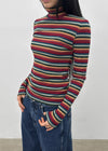 Redon Color Stripe Turtleneck Long Sleeve T-shirt