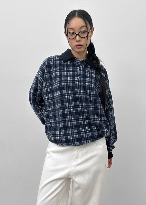 Puffin Check Fleece Collar T-shirt