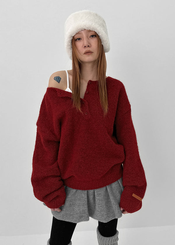 Kaeno Loose-fit Wool Henley Neck Knit