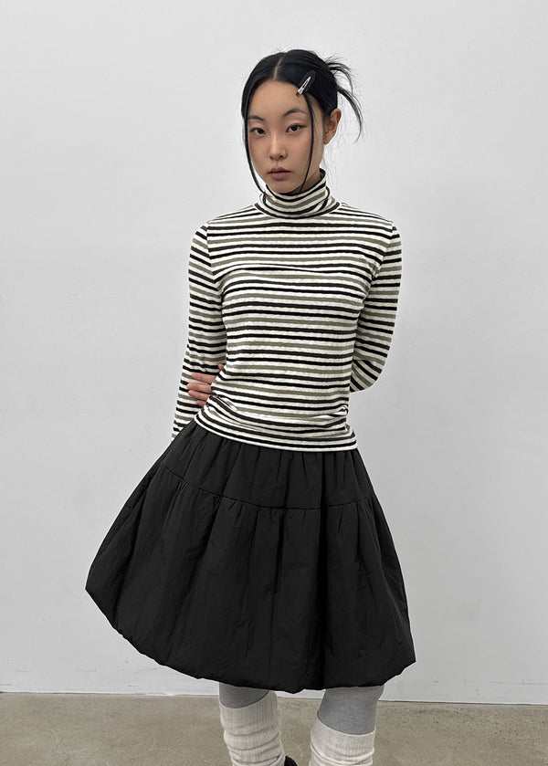 Redon Color Stripe Turtleneck Long Sleeve T-shirt