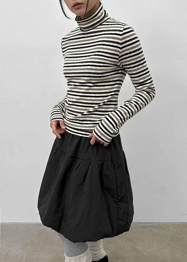 Redon Color Stripe Turtleneck Long Sleeve T-shirt