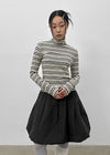 Redon Color Stripe Turtleneck Long Sleeve T-shirt
