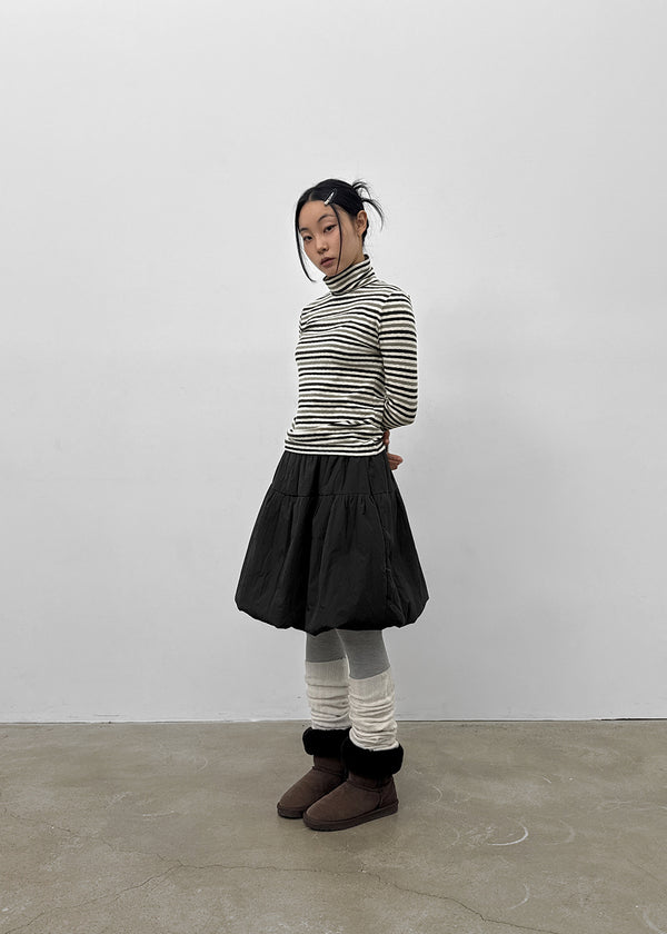 Redon Color Stripe Turtleneck Long Sleeve T-shirt