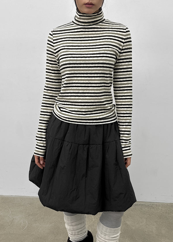 Redon Color Stripe Turtleneck Long Sleeve T-shirt