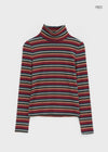 Redon Color Stripe Turtleneck Long Sleeve T-shirt