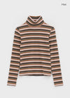 Redon Color Stripe Turtleneck Long Sleeve T-shirt