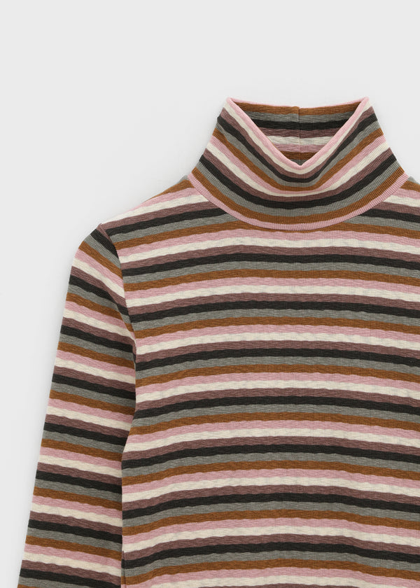 Redon Color Stripe Turtleneck Long Sleeve T-shirt