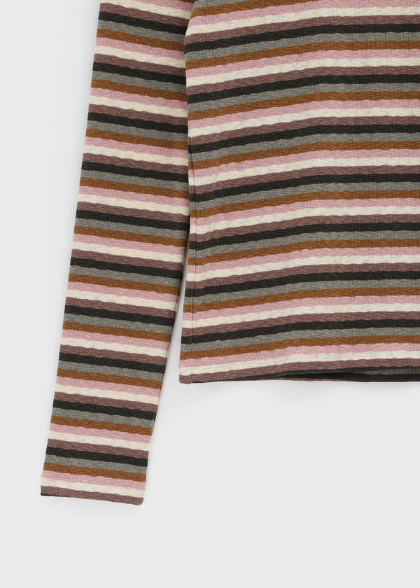 Redon Color Stripe Turtleneck Long Sleeve T-shirt
