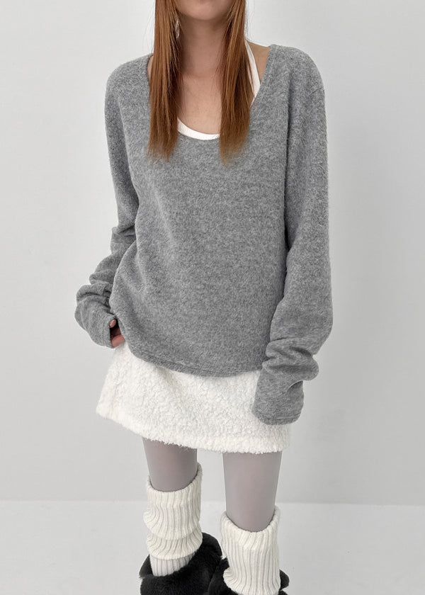 Monchern Fleece U-neck Long-sleeved T-shirt