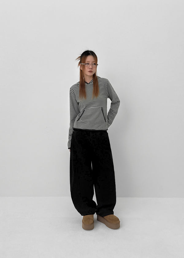 Neton Stripe Fleece Hooded Long Sleeve T-shirt