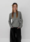 Neton Stripe Fleece Hooded Long Sleeve T-shirt