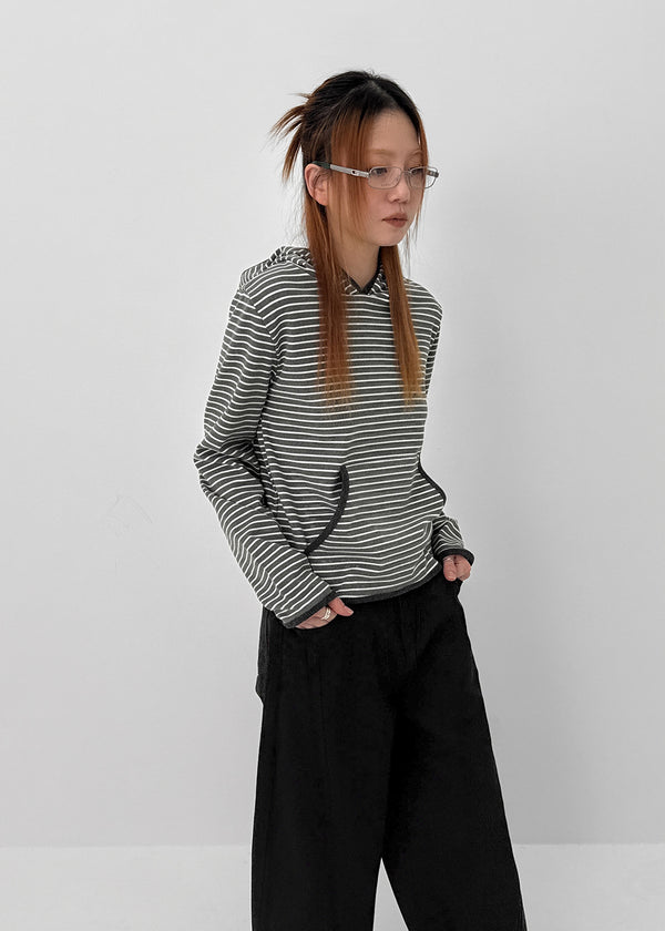 Neton Stripe Fleece Hooded Long Sleeve T-shirt