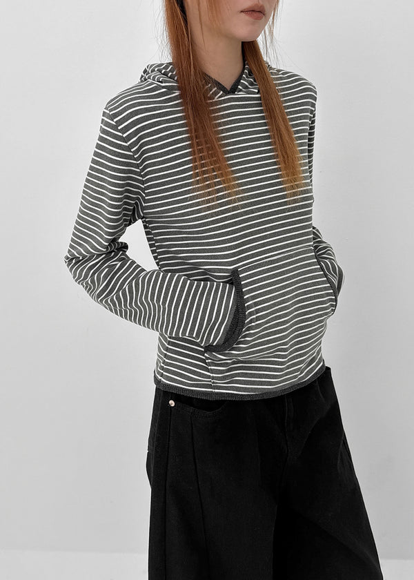 Neton Stripe Fleece Hooded Long Sleeve T-shirt