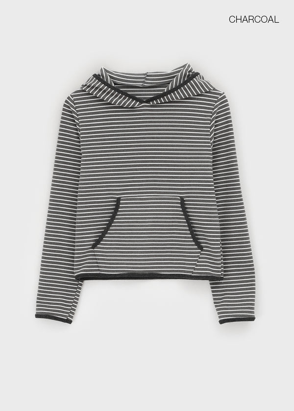 Neton Stripe Fleece Hooded Long Sleeve T-shirt