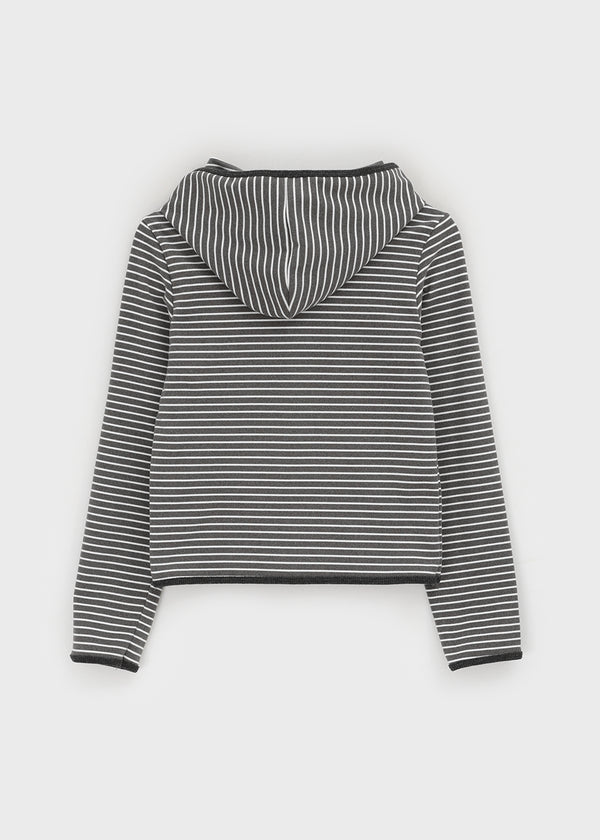 Neton Stripe Fleece Hooded Long Sleeve T-shirt